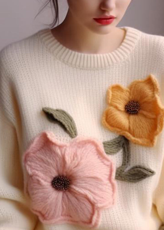 White O Neck Knit Sweater Tops Fall