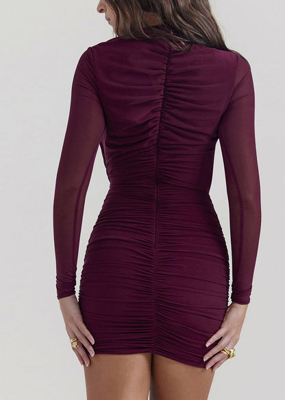 New Tulle Patchwork Hollow Out Long Sleeved Slim Fit Dress