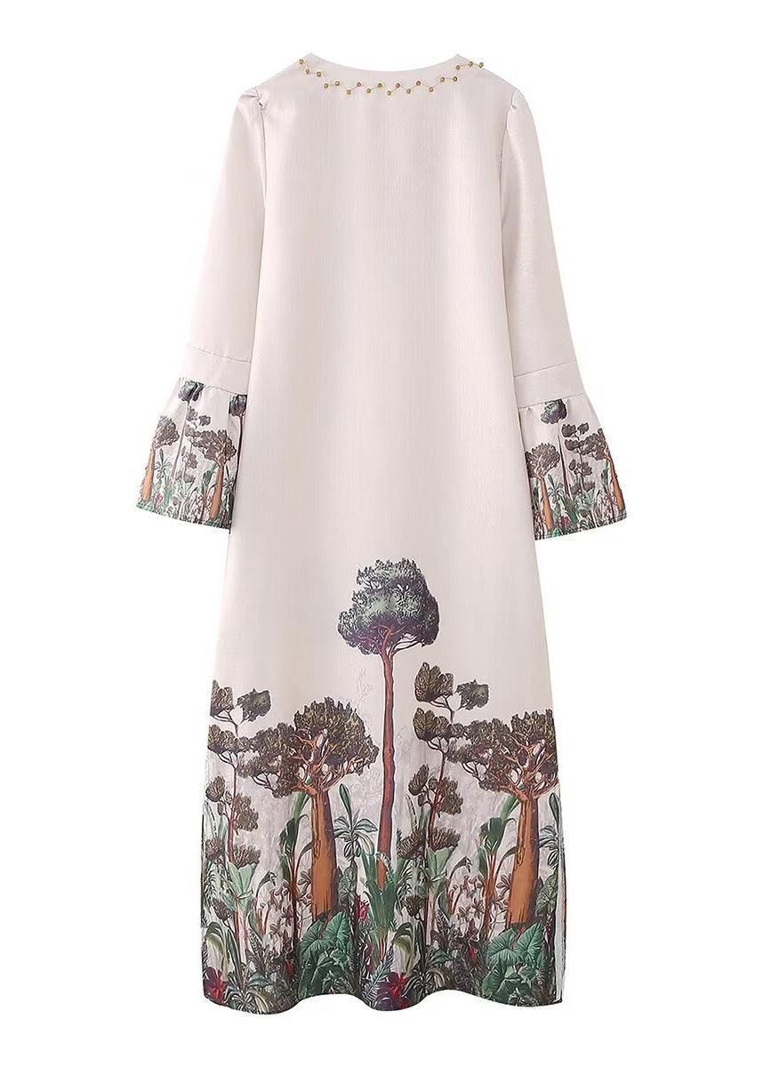 V Neck Print Side Open Cotton Long Dresses Summer
