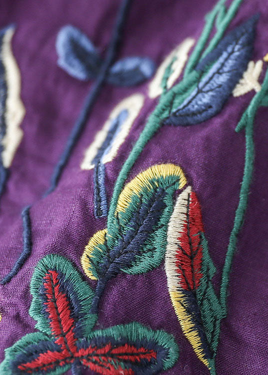 Black Elastic Waist Embroidered Linen a Line Skirts Spring
