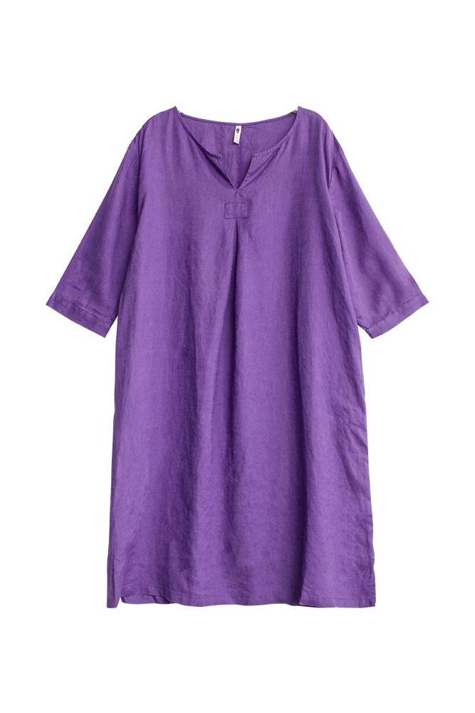 Linen Purple Summer Dresses Loose Clothes