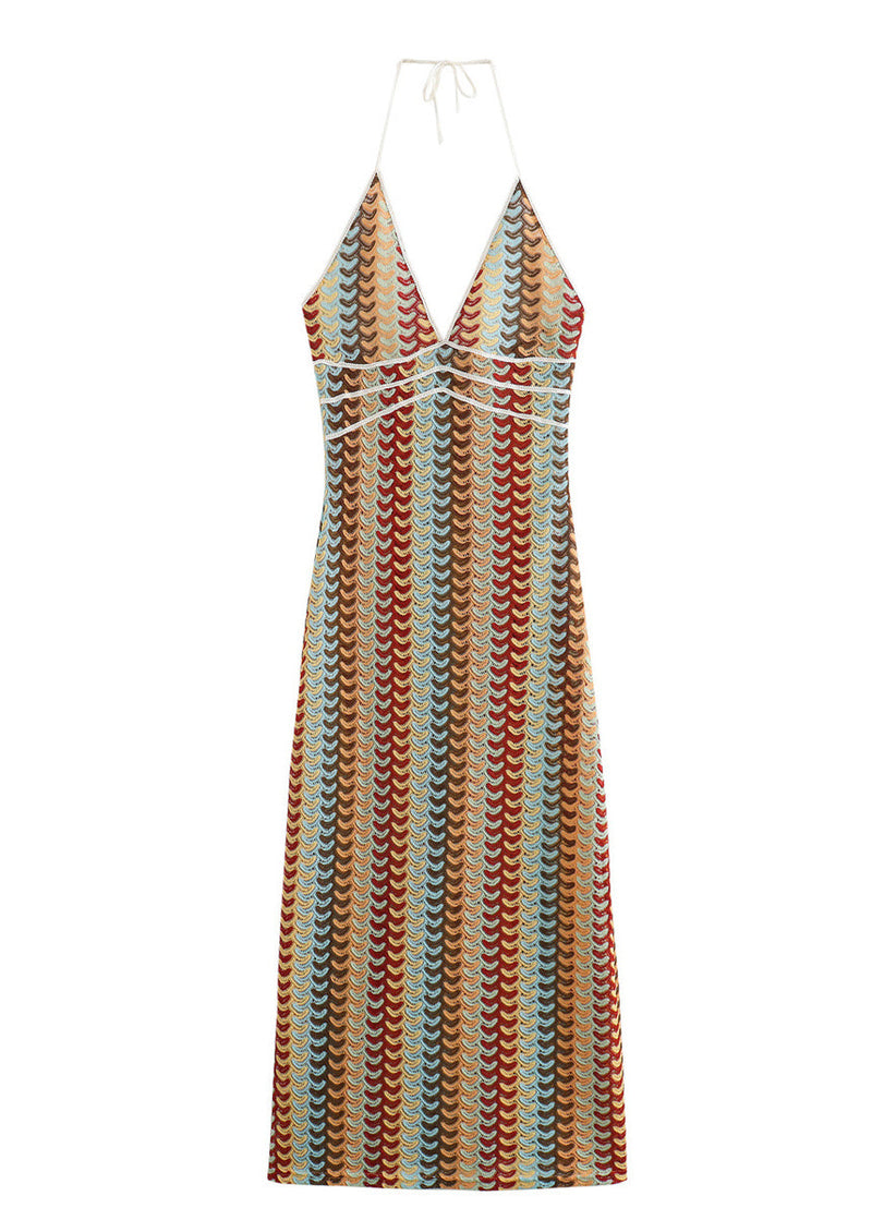 European and American Style Backless Knit Spaghetti Strap Dress Summer
