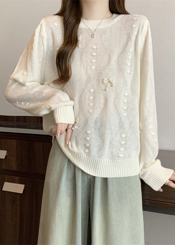 White Tasseled Butterfly Knit Tops Fall