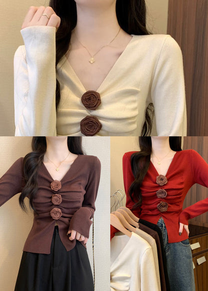 Stylish Red Wrinkled Knit Sweater Spring