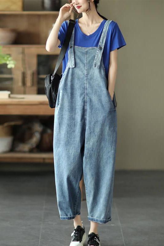 Denim Cotton Button Jumpsuits Dungarees