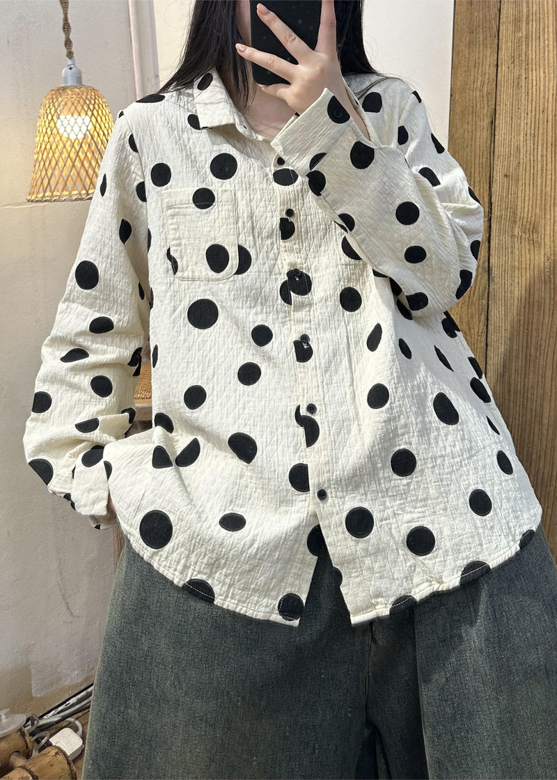White Peter Pan Collar Cotton Dot Shirt Tops Spring