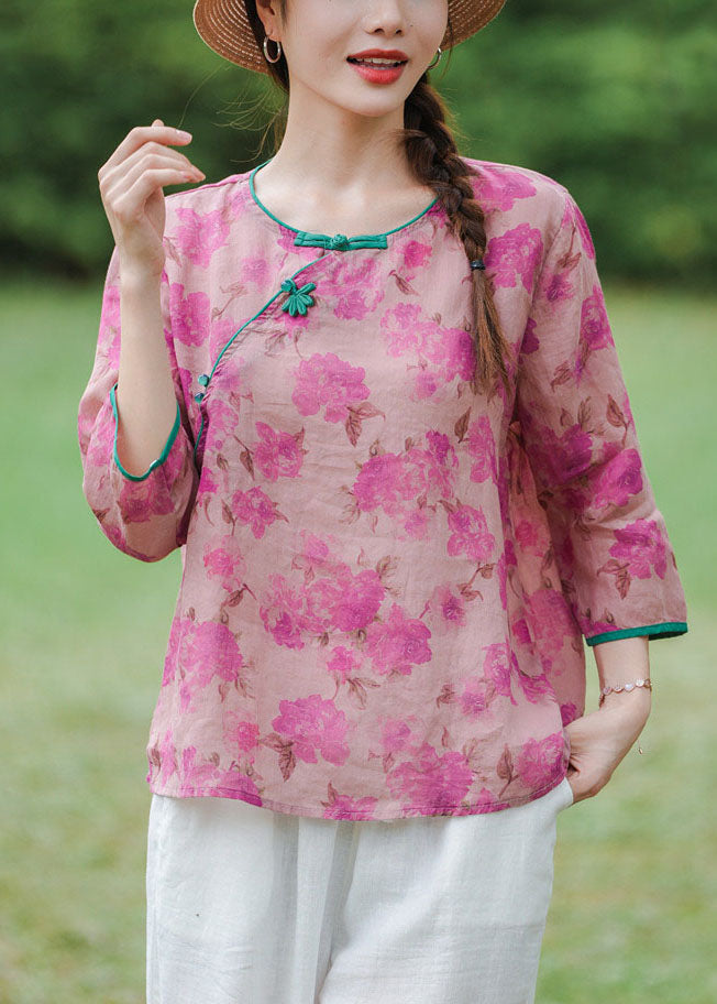 Pink Linen Shirts Bracelet Sleeve