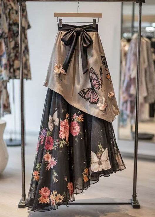 Asymmetrical Print High Waist Chiffon Patchwork Skirt Summer