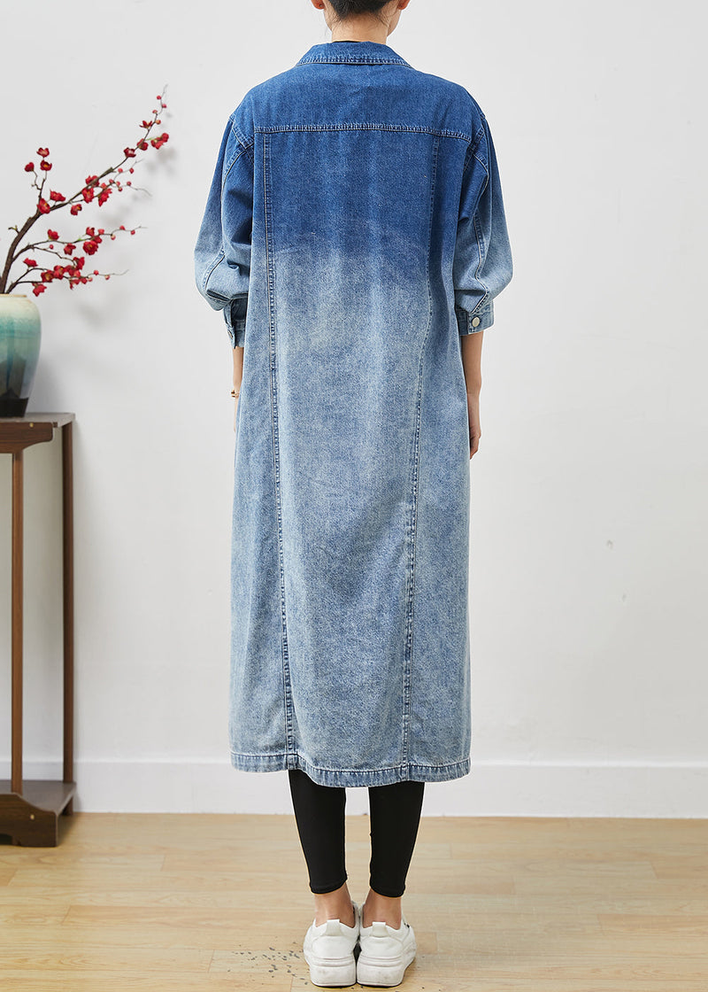 Gradient Color Pockets Denim Trench Coats Fall