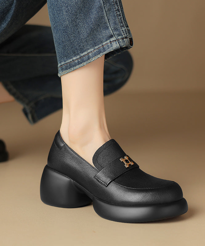 Black Chunky Sheepskin Splicing Loafer Shoes