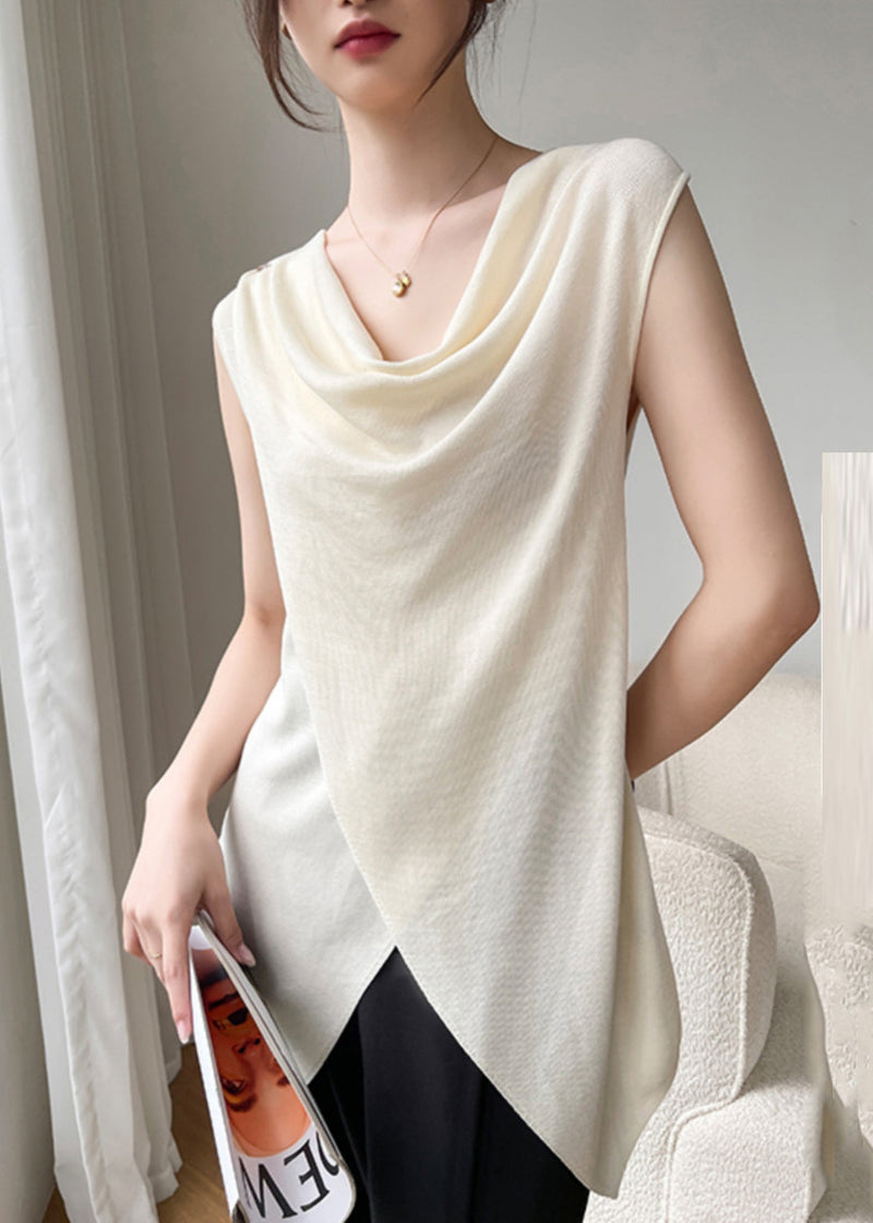 Brief Beige Asymmetrical Silk Top Sleeveless