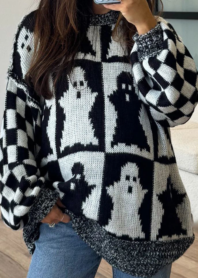 Orange O Neck Jacquard Thick Knitted Sweaters Fall