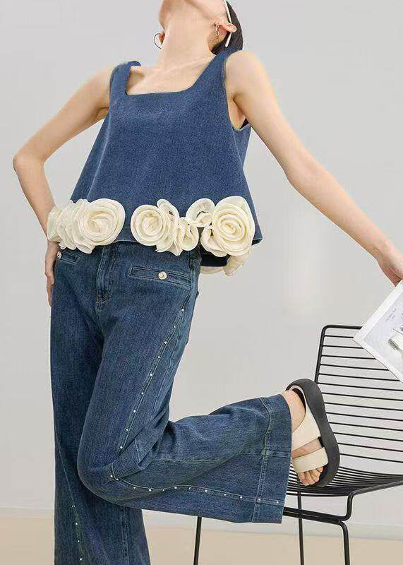 Organic Blue Oversized Handmade Denim Vest Sleeveless