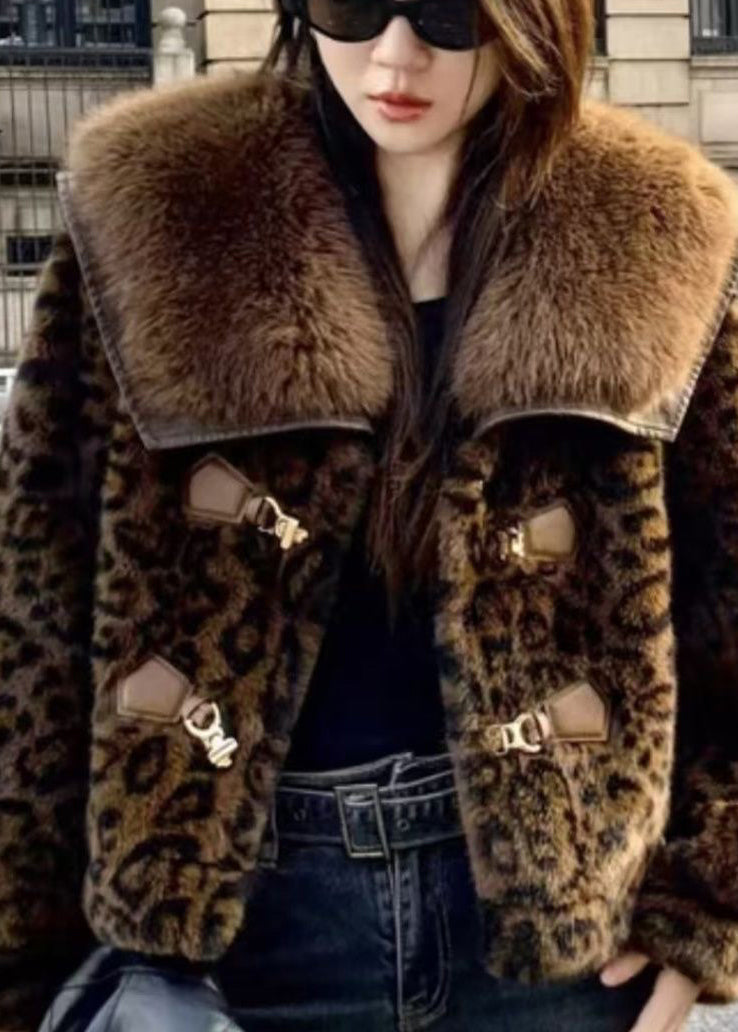 European and American Style Leopard Mink Hair Leather and Fur Coat Spring