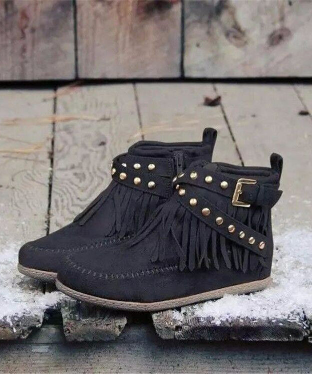 Brown Tassel Splicing Suede Ankle Boots
