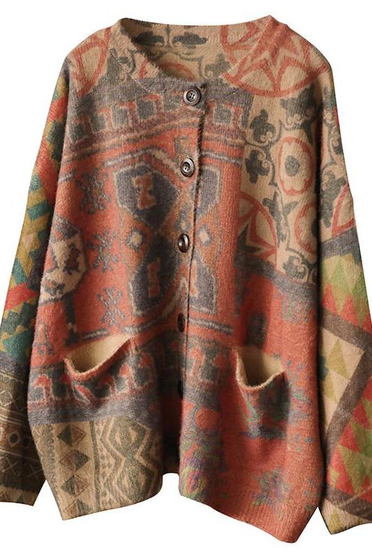 Colored Printed Comfortable Knit Sweater Coat