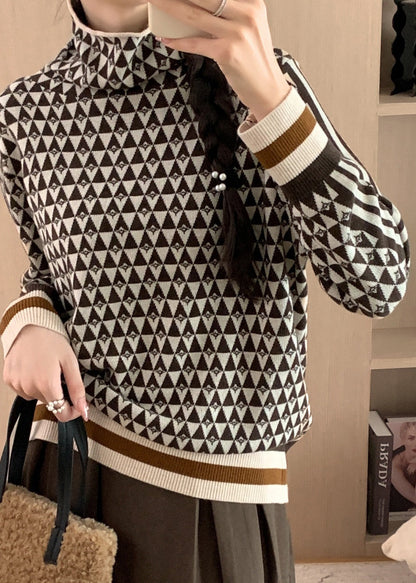 Turtle Neck Geometric Thick Knit Sweaters Tops Fall
