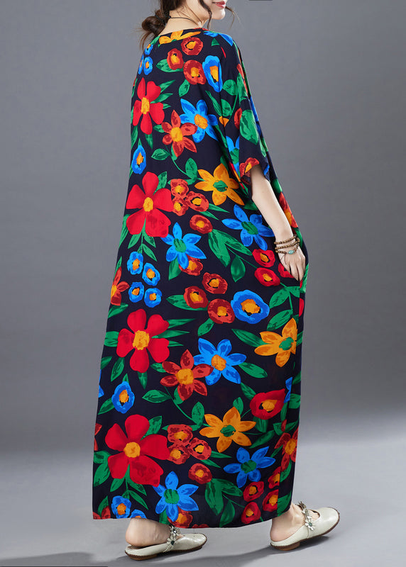 Black Oversized Print Cotton Long Dress Summer
