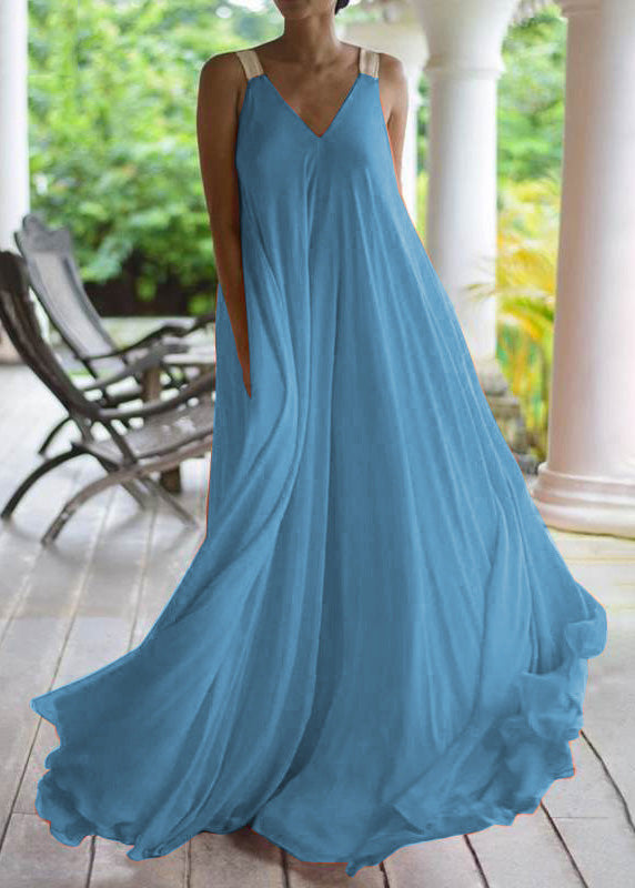Orange V Neck Chiffon Long Dress Summer