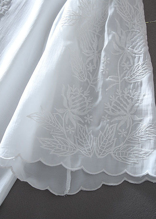 White Embroidered Chiffon Shirt Tops Summer