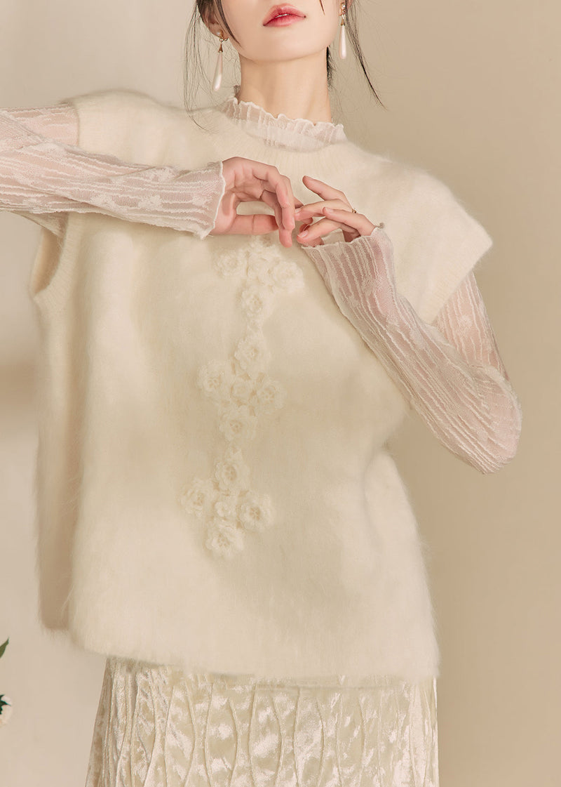 Simple Beige O-neck Cozy Cotton Knit Waistcoat Winter