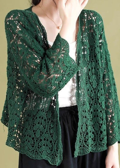 Black Hollow Out Knit Loose Cardigans Summer