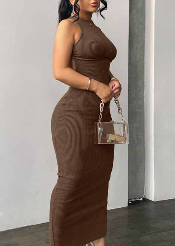 Brick Red Backless Cotton Vacation Dresses Sleeveless