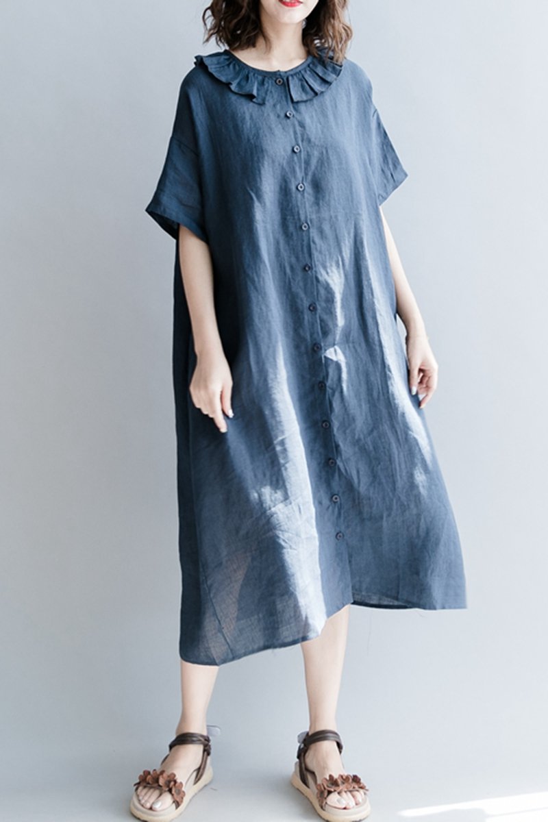 Cotton Linen Dresses With Sleeves Loose Clothes