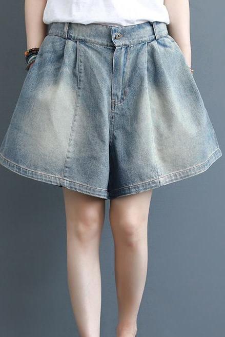Summer Blue Denim Shorts Loose Cowboy Short Pants