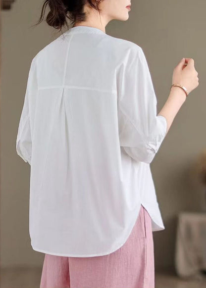 White Oversized Cotton Tops Half Sleeve