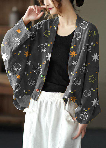Fine Grey Bat Wing Sleeve Pockets Coat Short