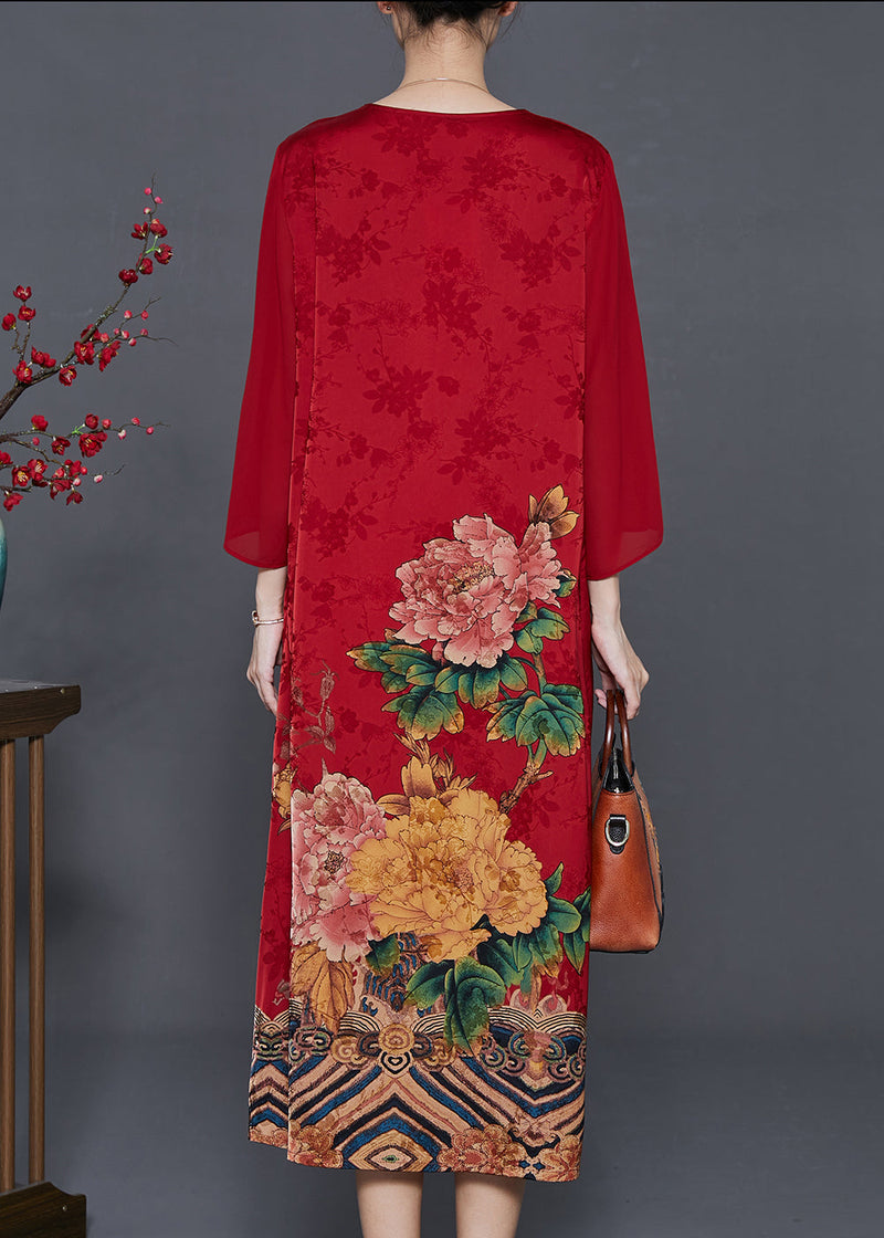 Red Tasseled Print Silk Oriental Dresses Summer