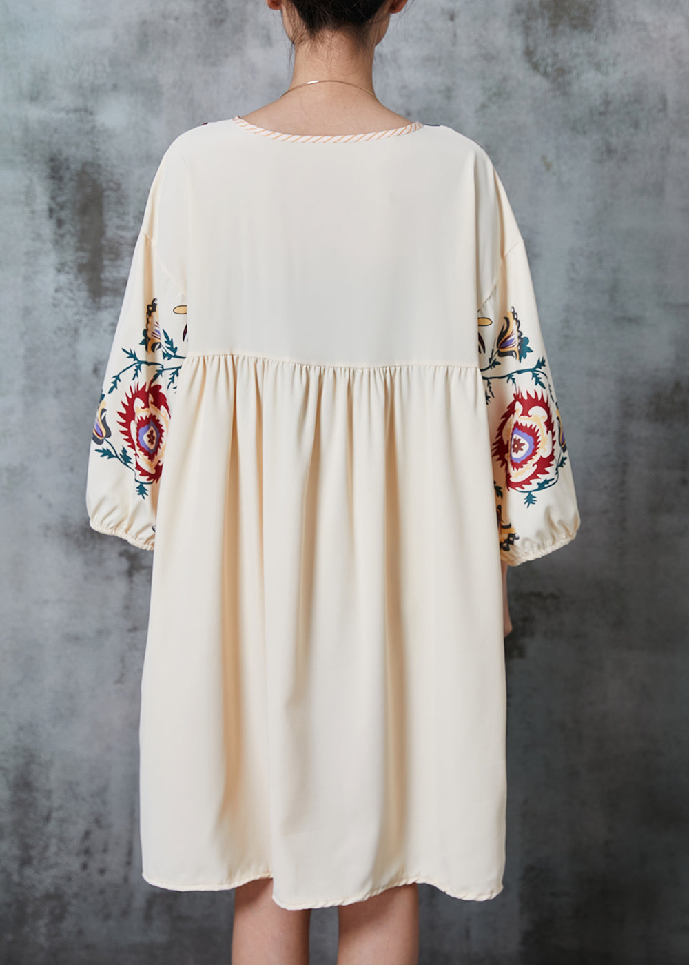 Khaki Oversized Print Cotton Vacation Dress Summer