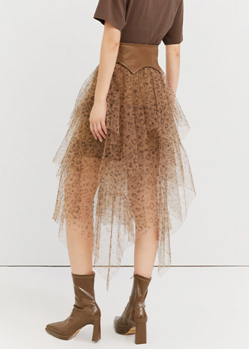 Leopard Asymmetrical High Waist Tulle Skirt Summer