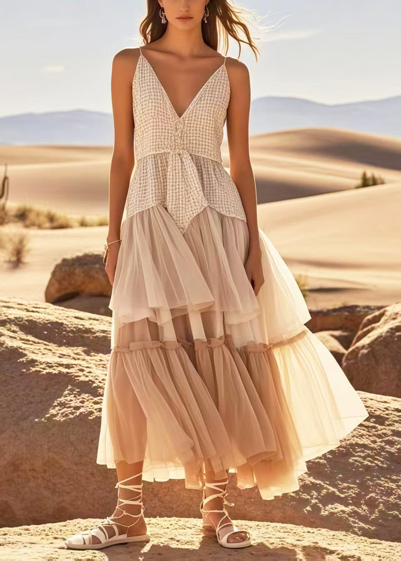 Apricot Exra Large Hem Patchwork Tulle Sundress Summer