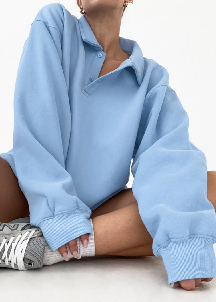 Stylish Blue Peter Pan Collar Cotton Sweatshirts Top Fall
