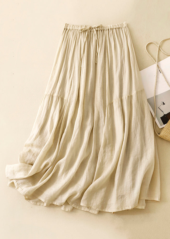 Loose Green Wrinkled Elastic Waist Linen Skirts Summer