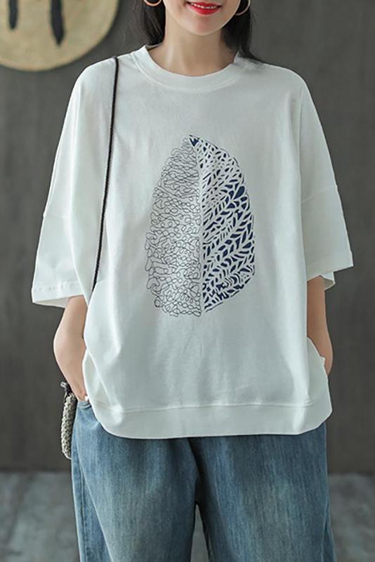 Limited Stock- Leaf Printed Summer Half Sleeve Cotton T-shirt