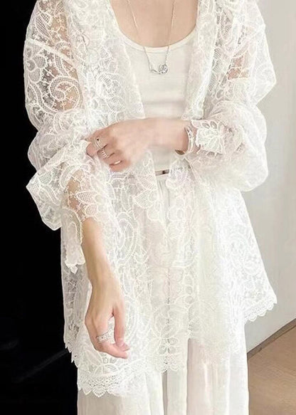 Organic White Hooded Upf 50+ Coat Jacket Flare Sleeveless