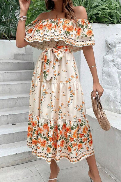 Frenulum Off the Shoulder Printed Dresses
