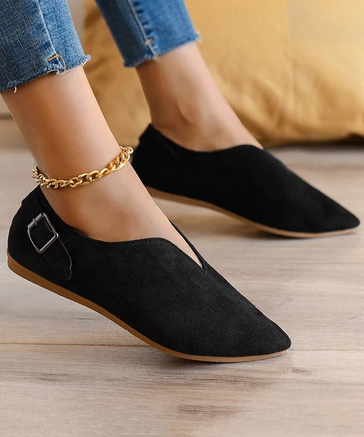 Suede Khaki Splicing Flat Shoes for Pointed Toe
