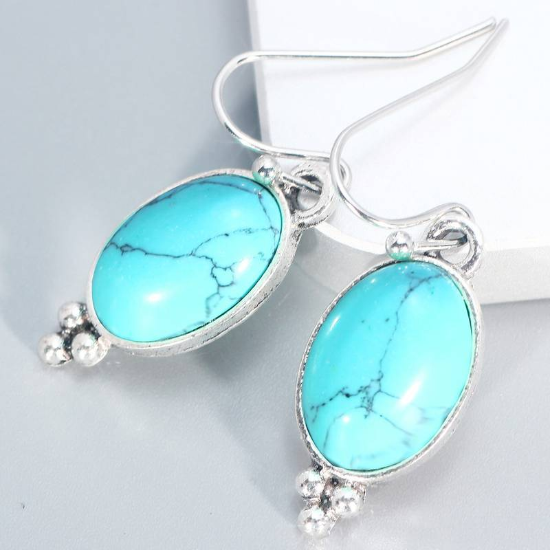 Blue Stone Oval Earrings