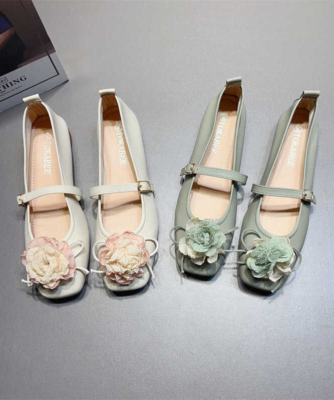 Apricot Faux Leather Flat Shoes Splicing Buckle Strap