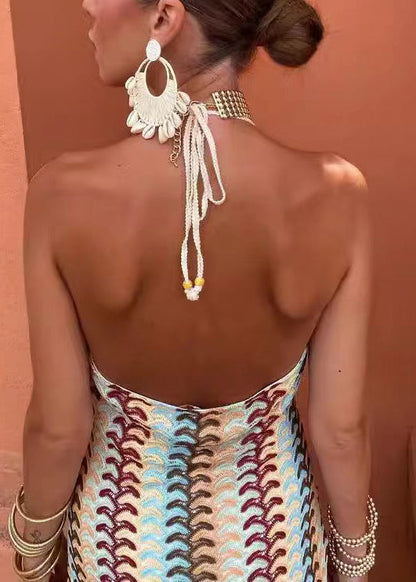 European and American Style Backless Knit Spaghetti Strap Dress Summer