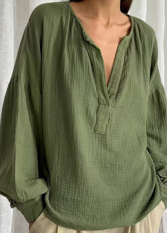 Green V Neck Patchwork Tops Fall