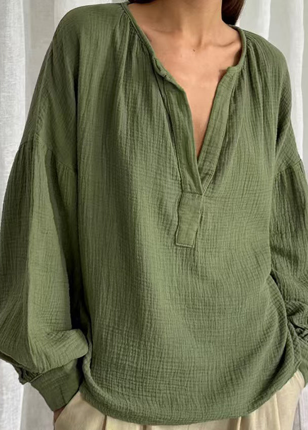 Green V Neck Patchwork Tops Fall