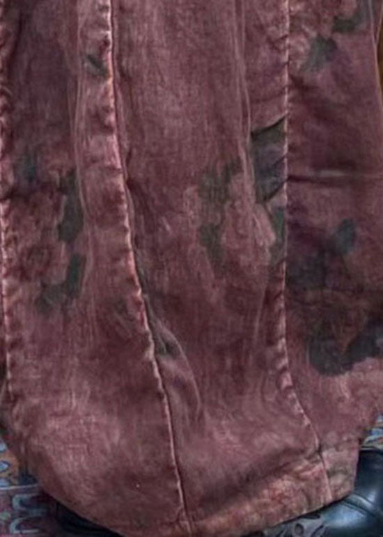 Diy Brick Red Pockets Print Patchwork Linen Lantern Pants Summer