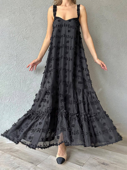 Flower Decor A-line Layered Loose Maxi Dress