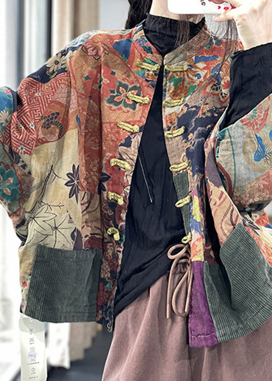 Stylish Colour Stand Collar Pockets Linen Coats Long Sleeve