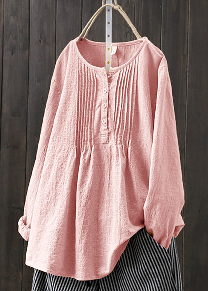 Yellow O Neck Wrinkled Cotton Shirts Spring